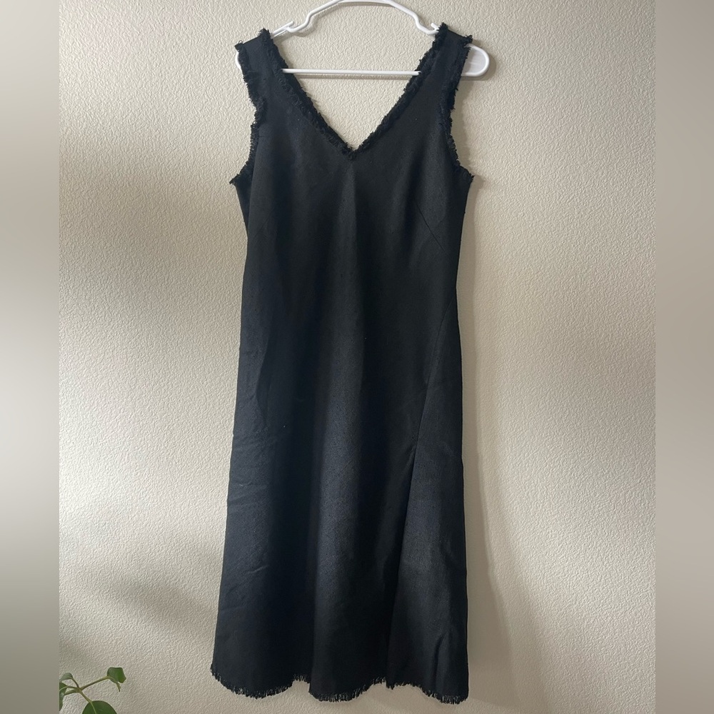 BCBGMaxAzria Black Frayed V-Neck Dress